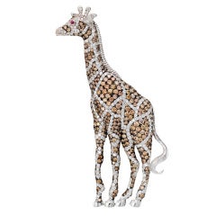 Whimsical Multicolored Diamond Giraffe Brooch