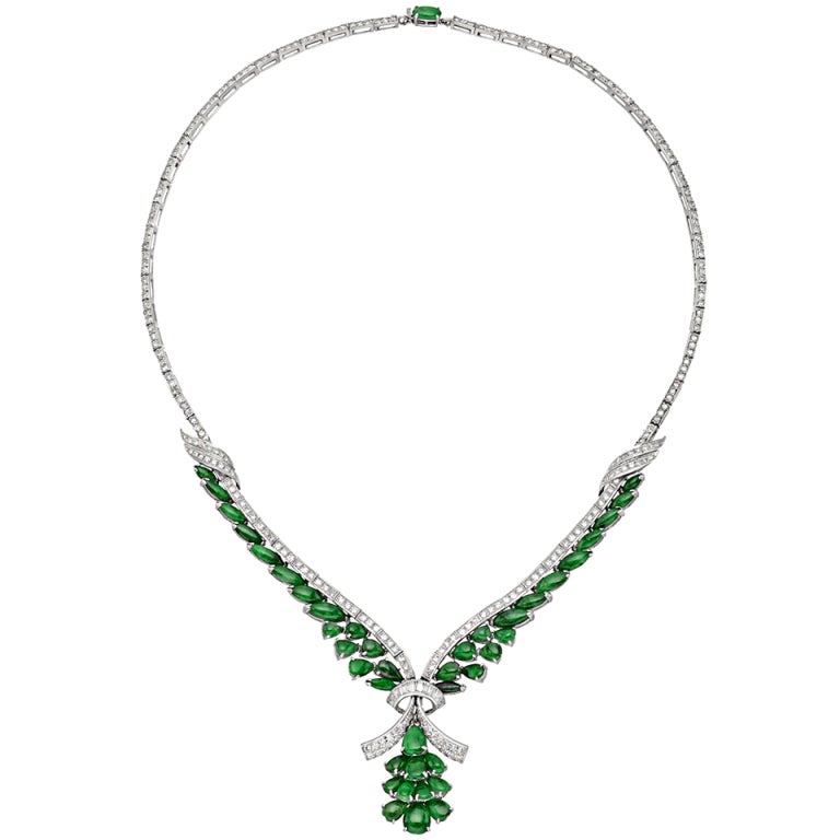 Carved Jade and Diamond Collar Necklace at 1stDibs