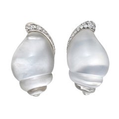 VHERNIER Mother-of-Pearl, Rock Crystal & Diamond Shell Earclips