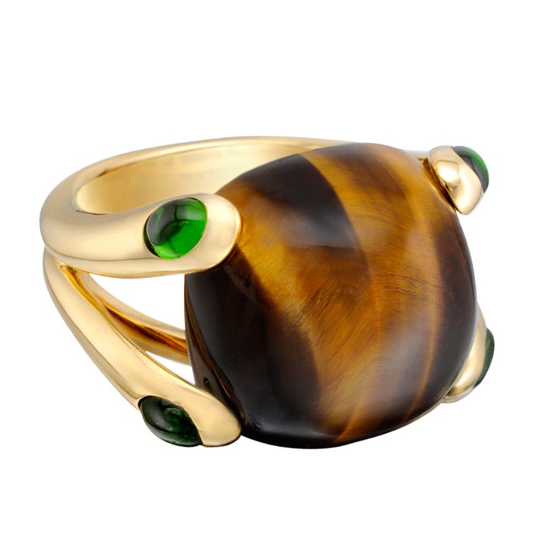 VERUDRA "Candy" Tiger's Eye Ring with Chrome Tourmaline