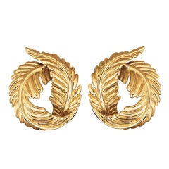 VERDURA Gold Feather Earclips