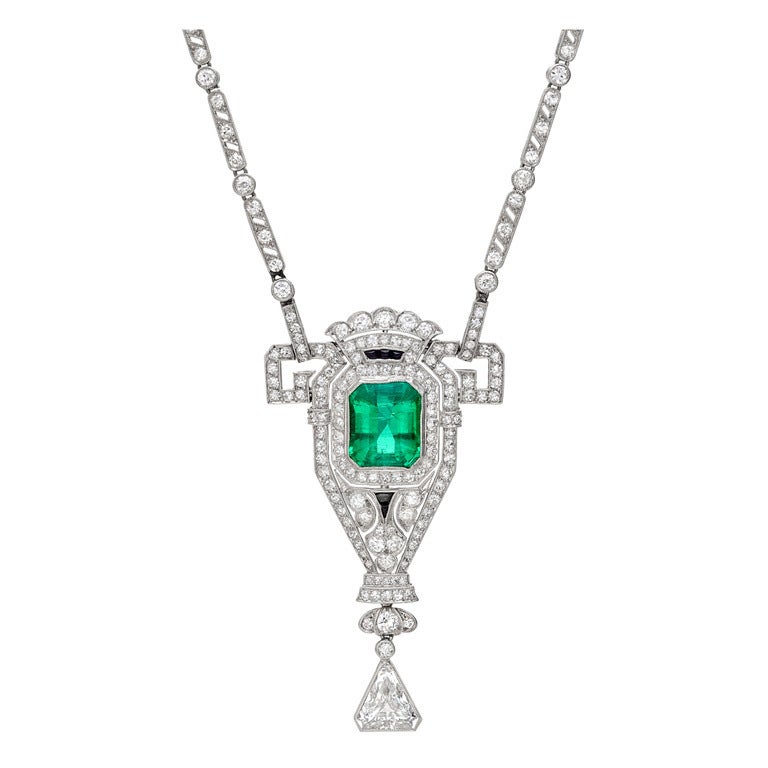 Edwardian Emerald & Diamond Pendant Necklace