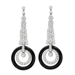 Pavé Diamond & Black Onyx Circle Drop Earrings