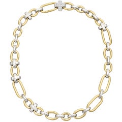 Pomellato Gold Link Necklace with Pavé Diamond Clasp