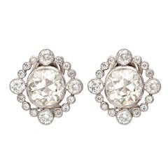 Old Mine Cut Diamond Earclips with Diamond Surround