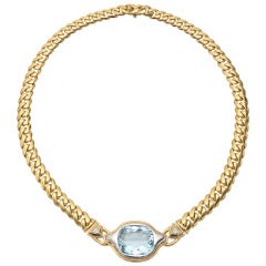 Bulgari Gold & Aquamarine Pendant Necklace