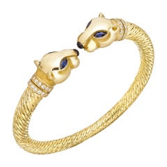 Cartier Gold & Gem-Set Panther Bangle