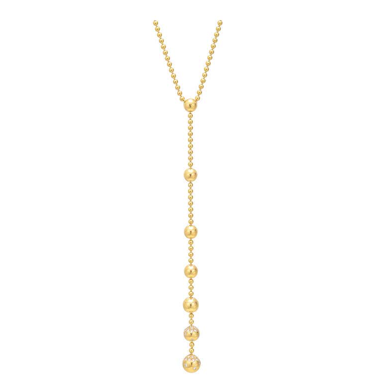 CARTIER Gold and Diamond Ball Chain 'Y' Necklace at 1stDibs