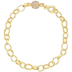 POMELLATO Gold Oval Link Necklace with Pavé Diamond Disc