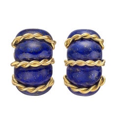 SEAMAN SCHEPPS Gold & Lapis "Shrimp" Earclips