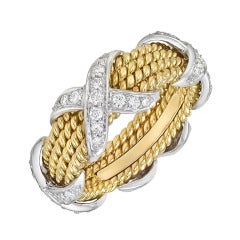 TIFFANY & CO. Schlumberger Gold Rope & Diamond 'X' Band