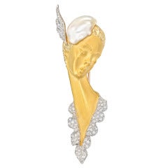 Gold, Baroque Pearl & Diamond Lady Pin