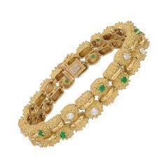 TIFFANY & CO. Gold, Emerald & Diamond Link Bracelet