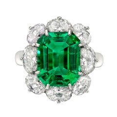 6.10 Carat Emerald & Diamond Cluster Ring