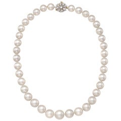 Cultured Pearl Necklace with Antique Diamond Clasp at 1stDibs