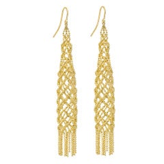 TIFFANY & CO. Gold Woven Bead Chain Tassel Earrings