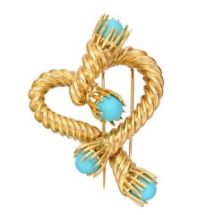 TIFFANY & CO. SCHLUMBERGER Gold & Turquoise Heart Clip