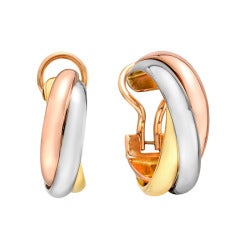 CARTIER Tri-Colored Gold 'Trinity' Hoop Earrings