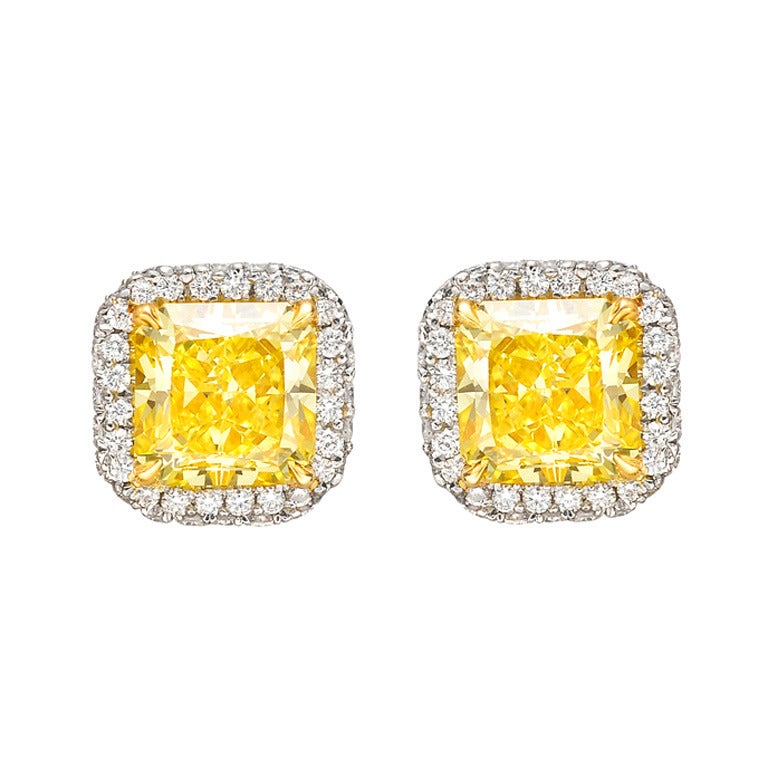 Fancy Vivid Yellow Diamond Stud Earrings (~2 ct tw)