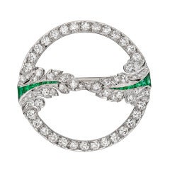 TIFFANY & CO. Diamond & Emerald Foliate Circle Pin
