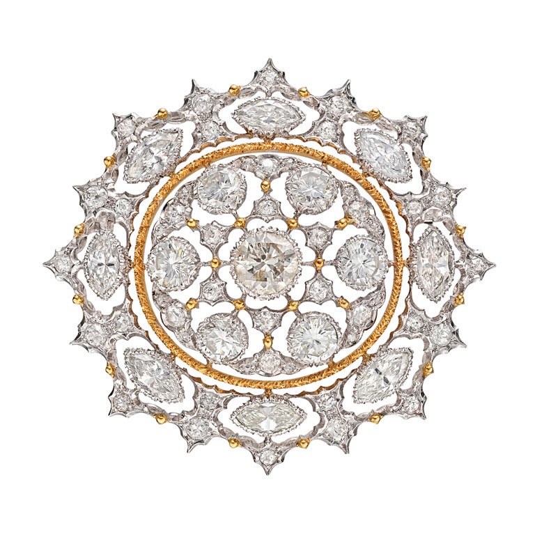 BUCCELLATI ​Pierced Gold & Diamond Sunburst Brooch