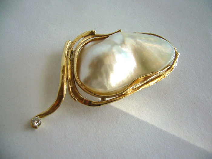 Women's GLENDA ARENTZEN Gold Diamond Blister Pearl Brooch Pendant