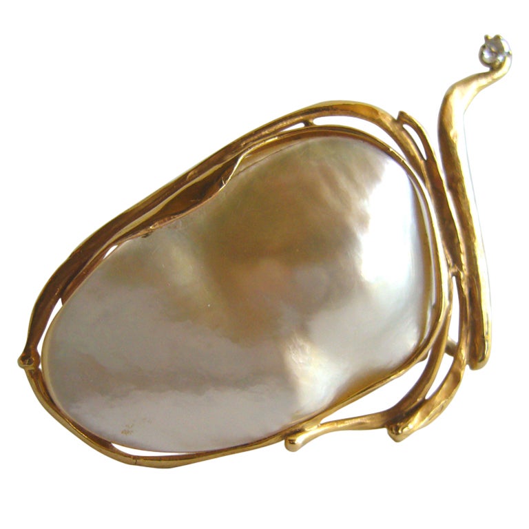 GLENDA ARENTZEN Gold Diamond Blister Pearl Brooch Pendant