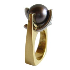 C & T Gold Diamond and South Sea Pearl Ring