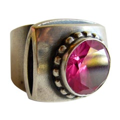 Vintage James Parker Sterling Silver Rubilite San Diego Modernist Ring