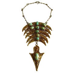 Vintage PAL KEPENEYES Turquoise Bronze Necklace
