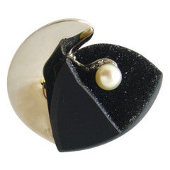 Onyx Druzy Pearl Diamond and Gold Ring