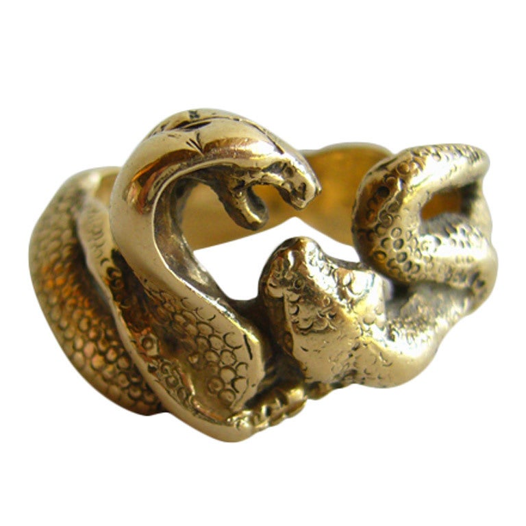 BOB BURKETT Gold Double Helix Snake Ring at 1stDibs