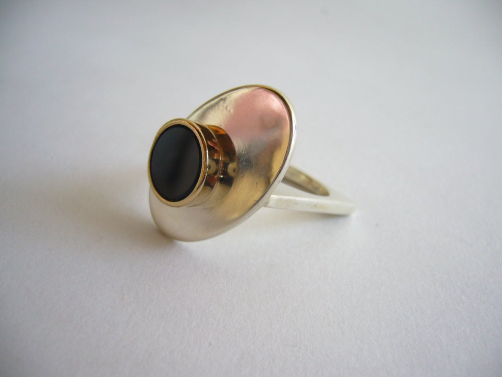 PIERRE CARDIN Sterling Gold Onyx Ring 1