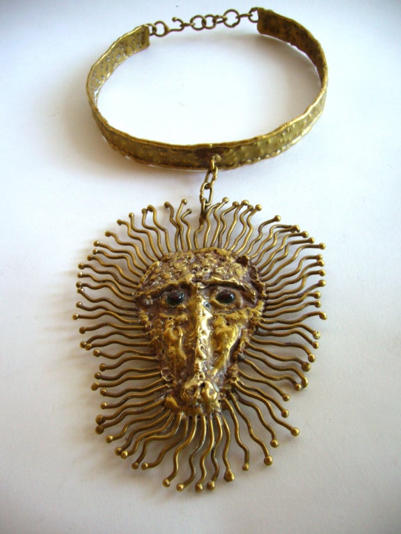 A rare bronze necklace created by Pal Kepenyes of Acapulco, Mexico.  Kepenyes was born in Hungary and emigrated to Mexico in the 1960's.  The pendant measures 5 1/4