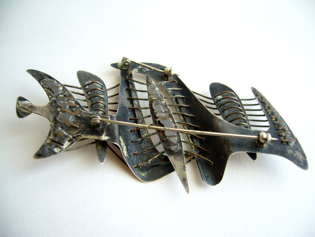 Abstract Modern Cubist Planes Sterling Silver and Copper Brooch In Good Condition In Palm Springs, CA