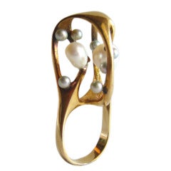 J. Arnold Frew Pearl Gold Modernist Ring 1