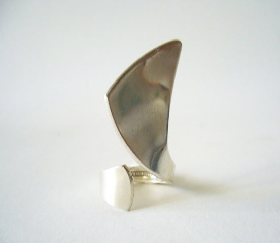 A sterling silver ring designed by Pekka Piekainen of Finland.  Ring is large and sculptural, the face measuring 2