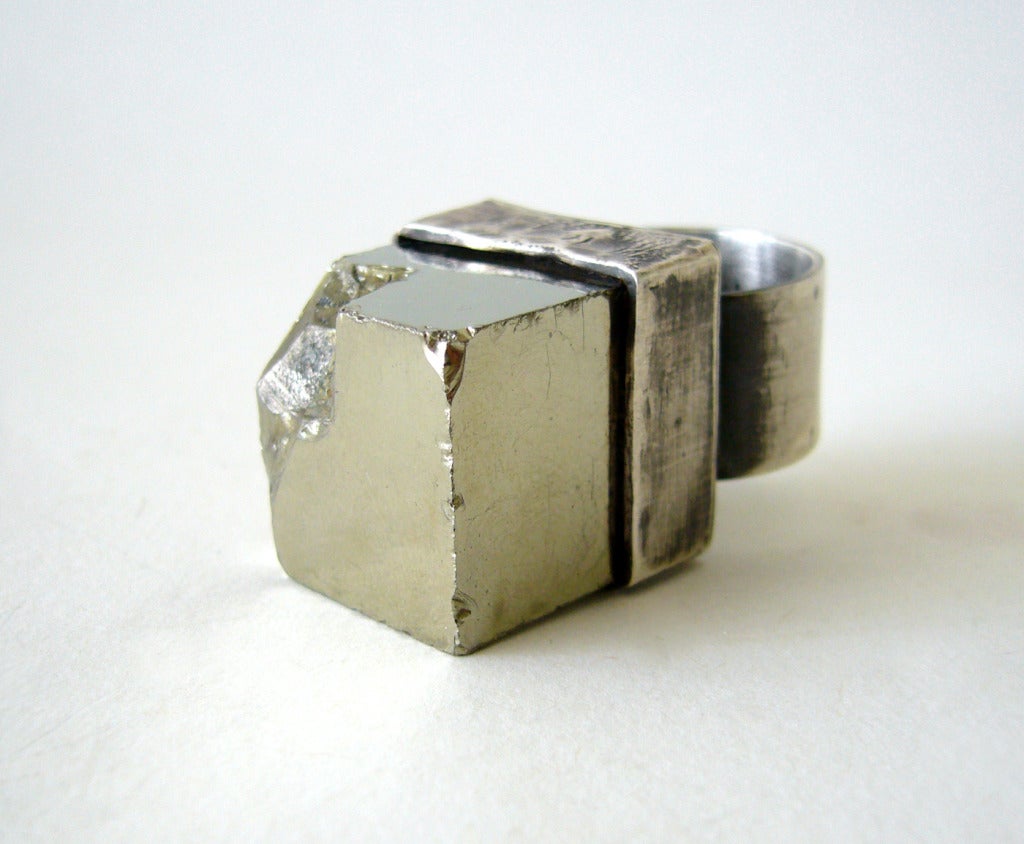 Modernist Heidi Abrahamson Pyrite Sterling Ring