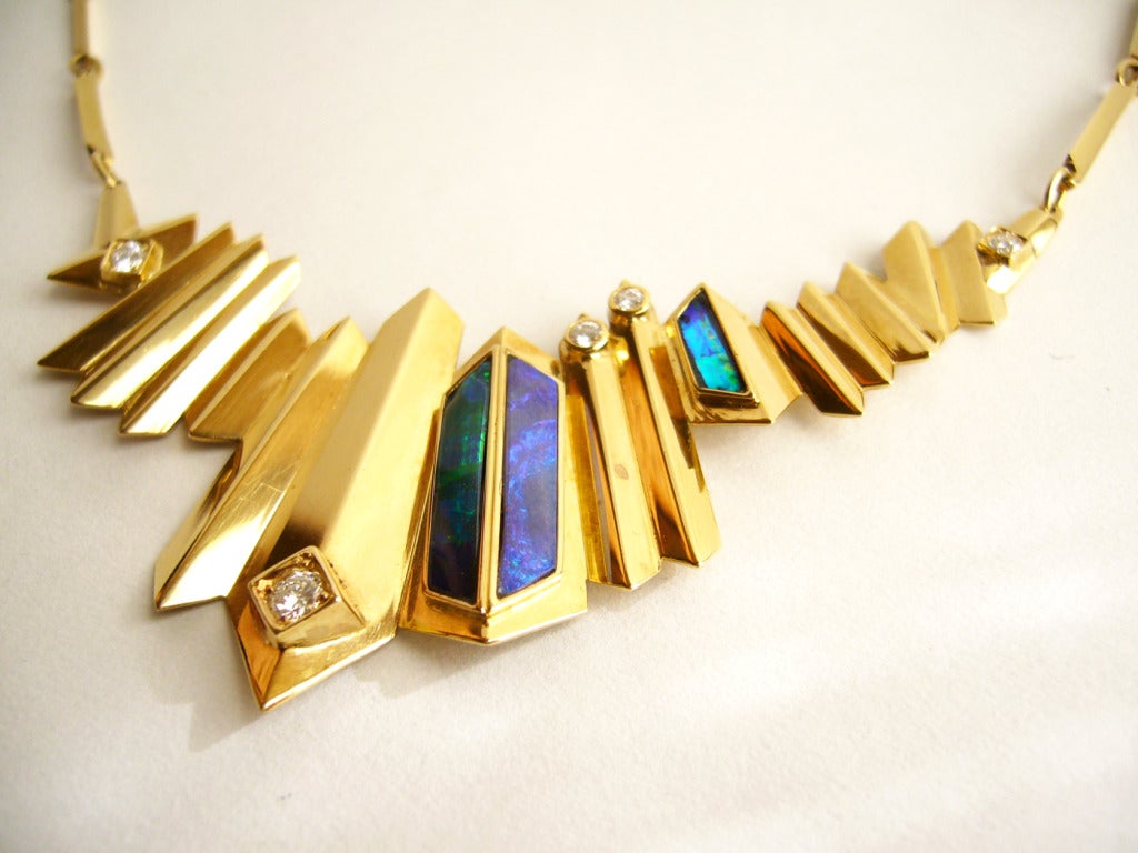 1970s Black Opal Diamond Gold Necklace In Excellent Condition In Palm Springs, CA