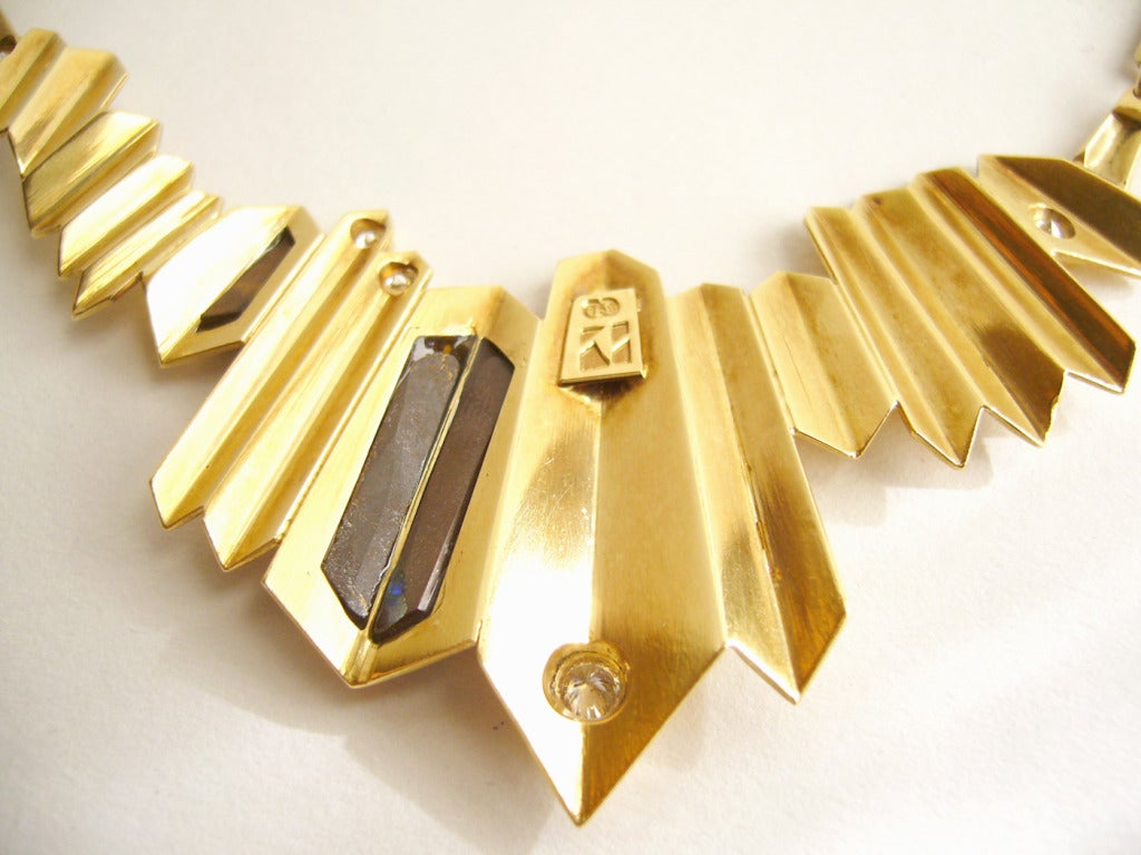 1970s Black Opal Diamond Gold Necklace 1