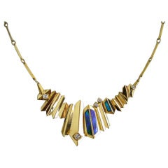 1970s Black Opal Diamond Gold Necklace