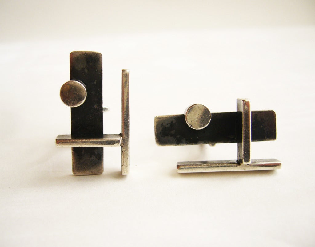 CARSTON's Sterling Silver Geometric Cufflinks at 1stDibs