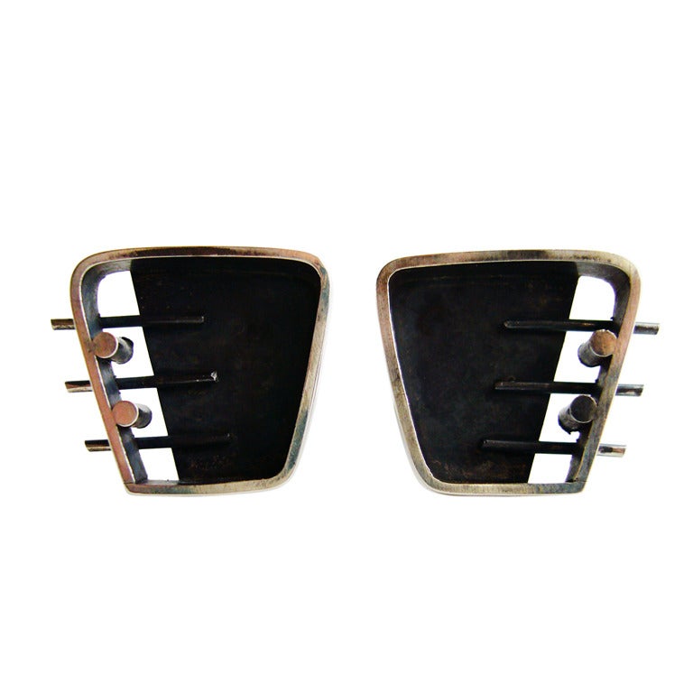 Boutons De Manchette Sterling Silver Ruth Roach - Moderniste Années 1950, Signés