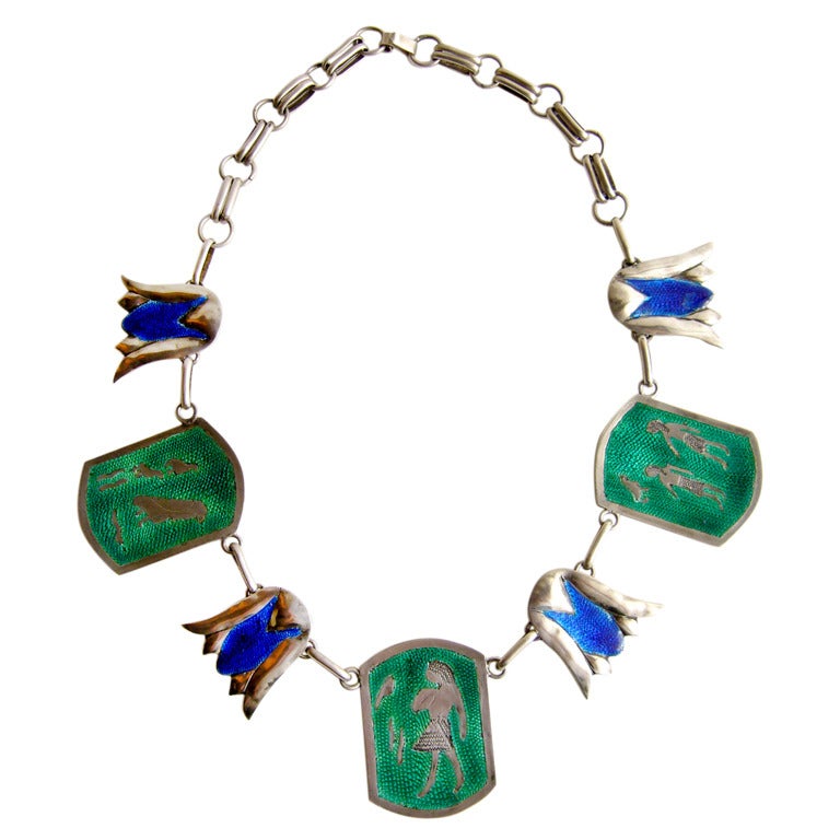 Esther Lewittes Sterling Silver Enamel Necklace