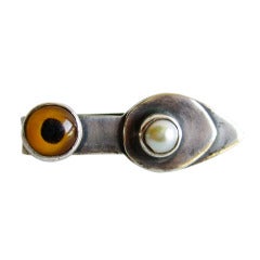 Vintage SAM KRAMER Sterling Pearl Eye Tie Clip