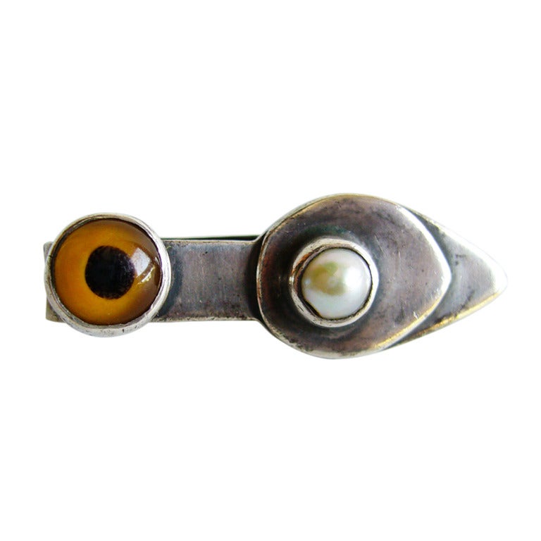 SAM KRAMER Sterling Pearl Eye Tie Clip