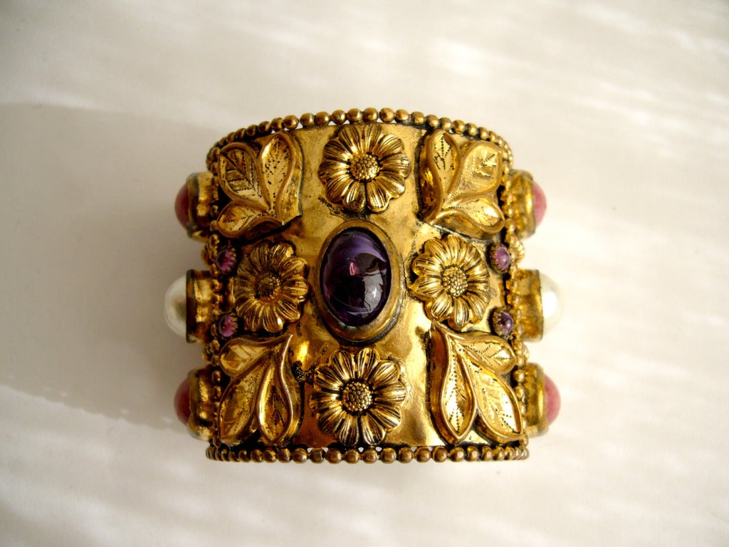 1980s Maison Gripoix Large French Cuff Bracelet In Excellent Condition In Palm Springs, CA