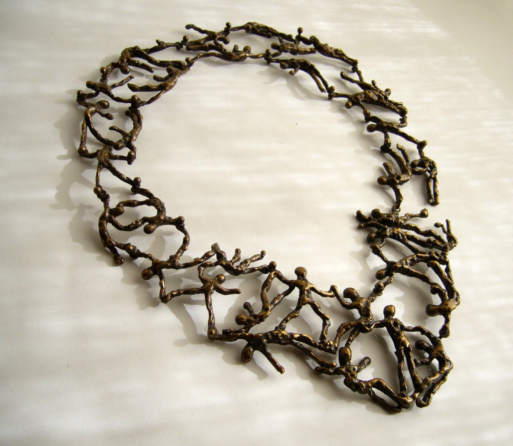 1970s Handmade Bronze Figural Necklace In Excellent Condition In Palm Springs, CA