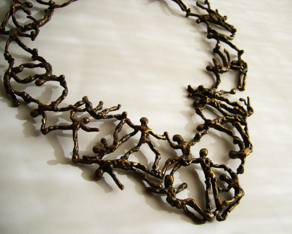 Women's 1970s Handmade Bronze Figural Necklace