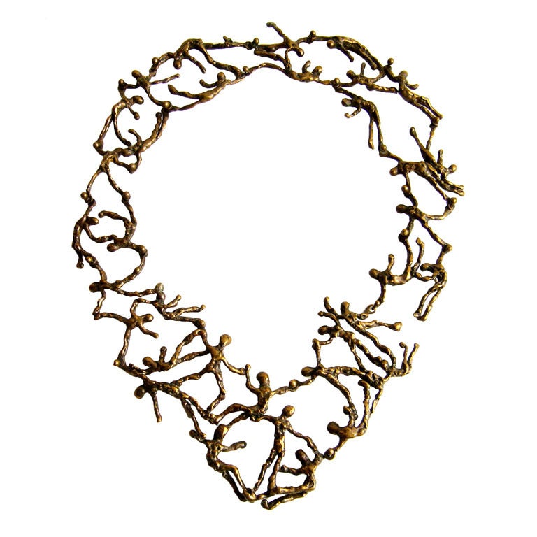 1970s Handmade Bronze Figural Necklace